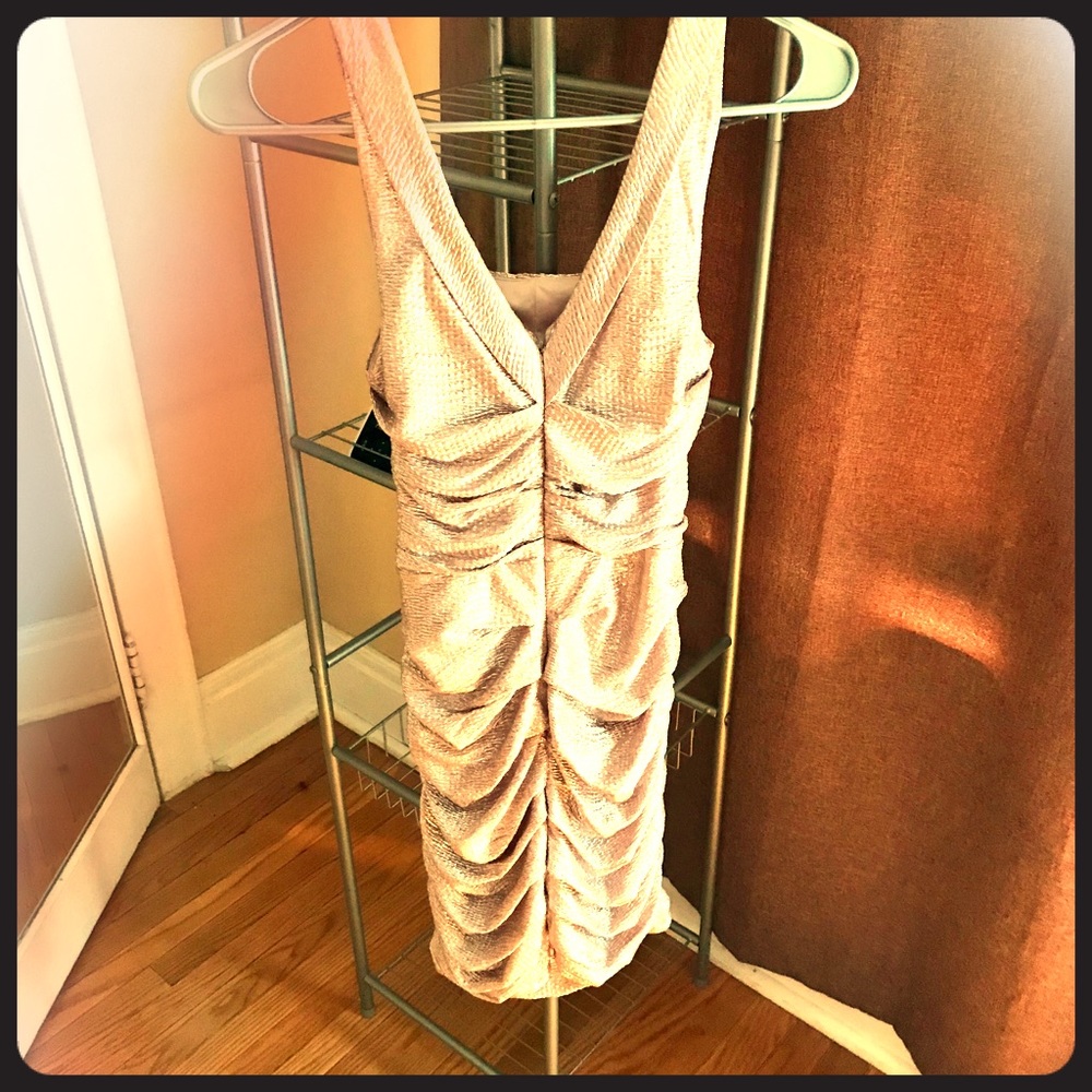 Express rose gold shimmering mini dress